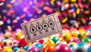 Capture the essence of excitement with lotto winning tickets amidst colorful confetti.