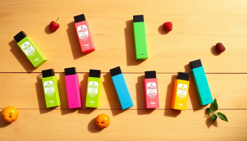Explore HQD Pods, showcasing a variety of flavors and designs against a rustic wooden backdrop.