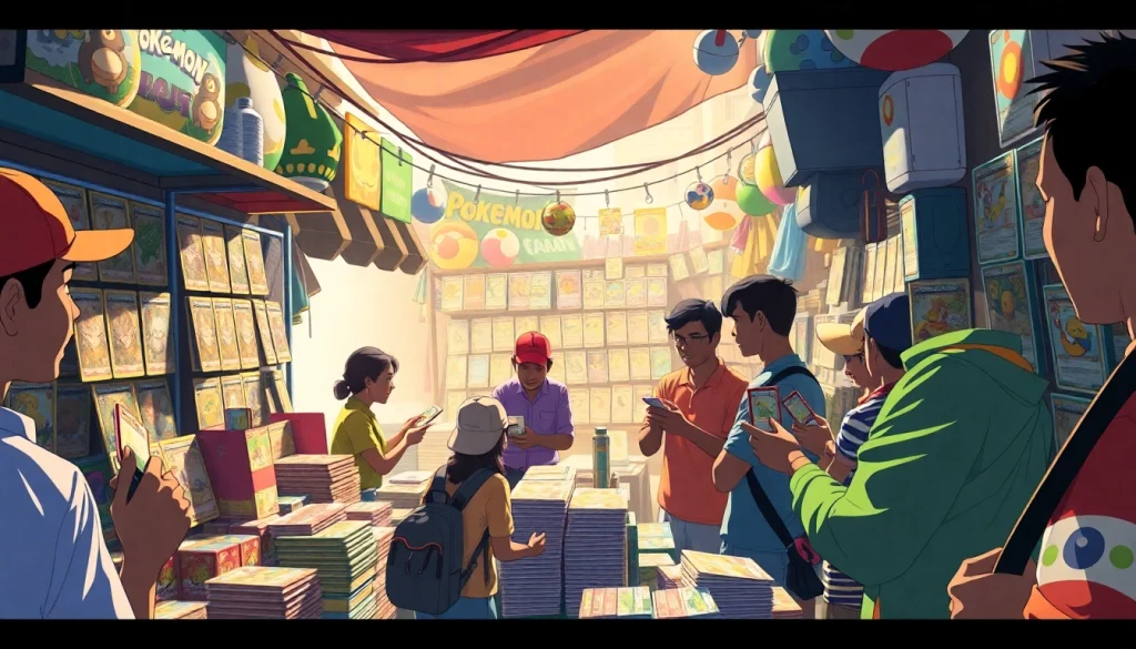 Explore the vibrant Pokémon tcg india market scene filled with colorful trading cards and enthusiastic collectors.